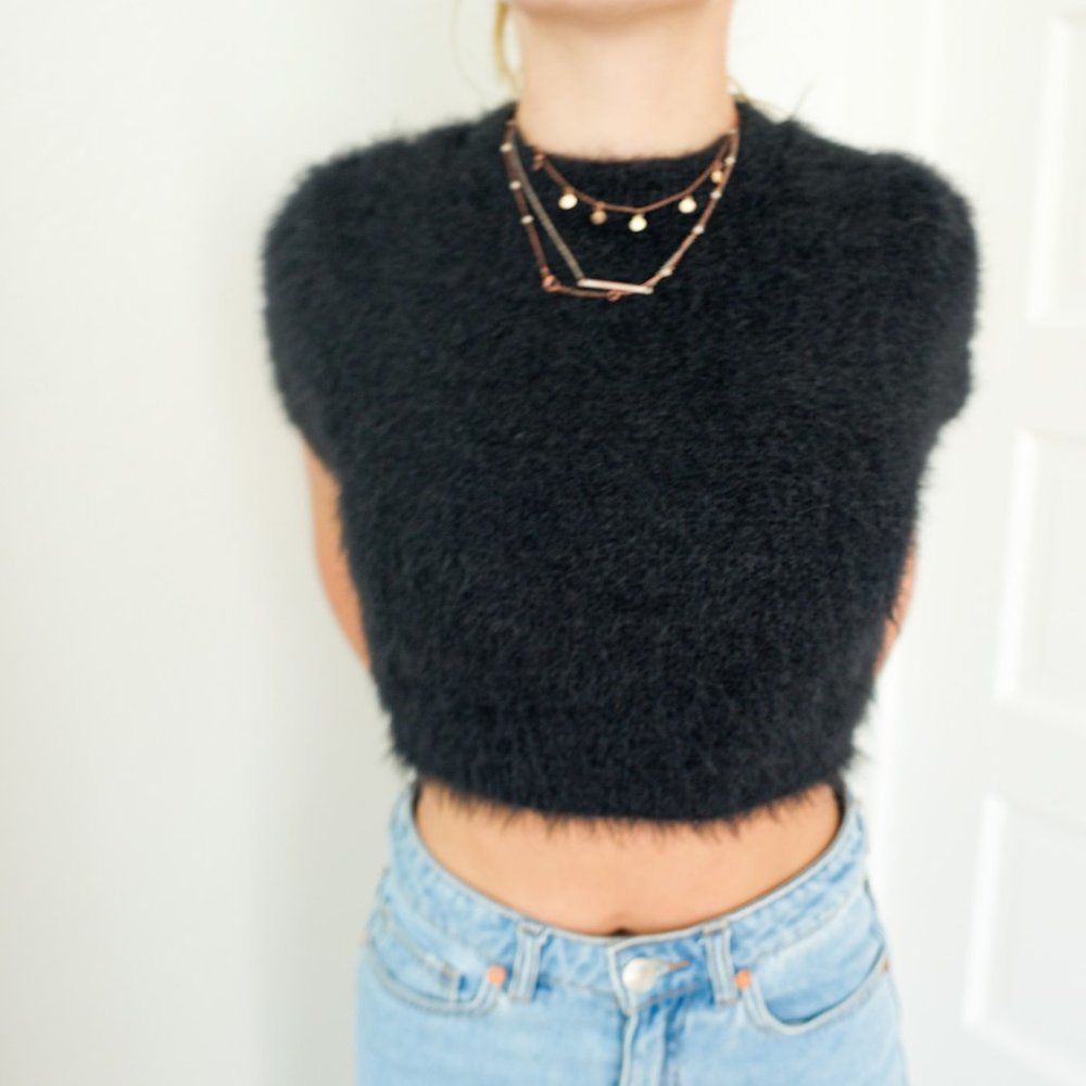 Fluffy Black Misguided Crop Top